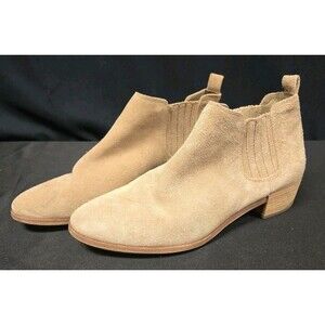 Michael Kors Boots Womens 8M Shaw Chelsea Booties Beige Suede Block Heels Ankle